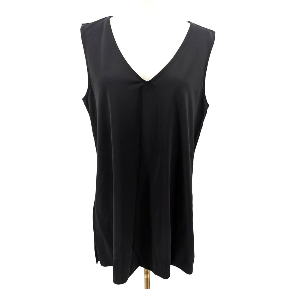 Chico's Black Label Tunic Tank Black Stretch Knit Side Slit Luxe L lagen look